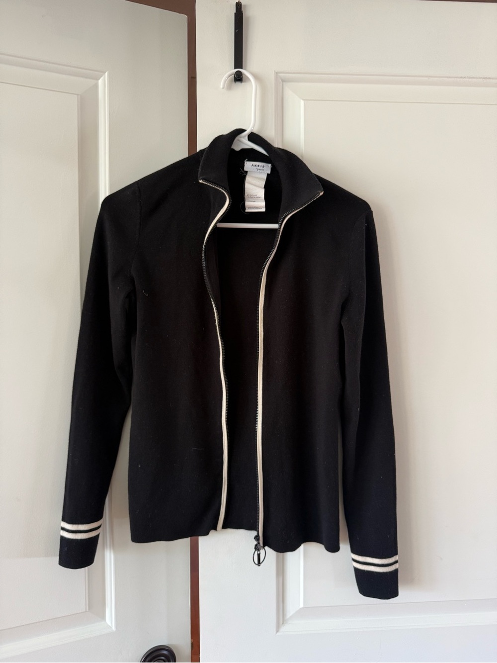 Akris Punto Womens Stripe Stretch Virgin Wool Knit Zip Cardigan